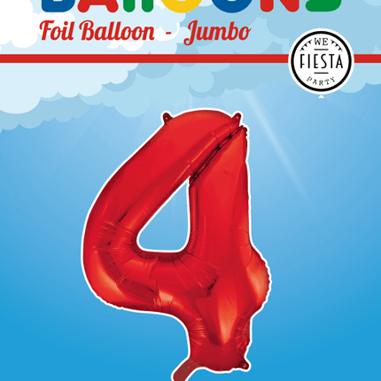 Folie Ballon Cijfer 4 Rood XL 86cm leeg van WeFiesta koop je bij Partywinkel
