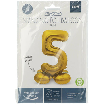 Folie Ballon Cijfer 5 Goud met standaard 72cm van Folat koop je bij Partywinkel