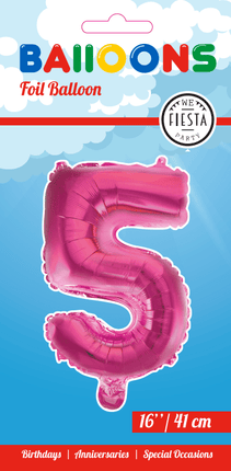 Folie Ballon Cijfer 5 Roze 41cm met Rietje van WeFiesta koop je bij Partywinkel