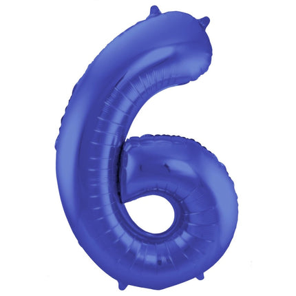 Folie Ballon Cijfer 6 Mat Blauw XL 86cm leeg van Folat koop je bij Partywinkel