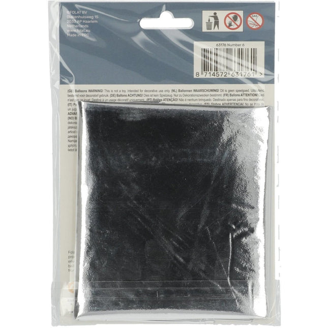 Folie Ballon Cijfer 6 Zilver Metallic XL 86cm leeg van Folat koop je bij Partywinkel
