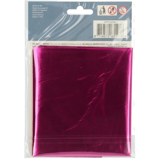 Folie Ballon Cijfer 7 Fuchsia Metallic XL 86cm leeg van Folat koop je bij Partywinkel