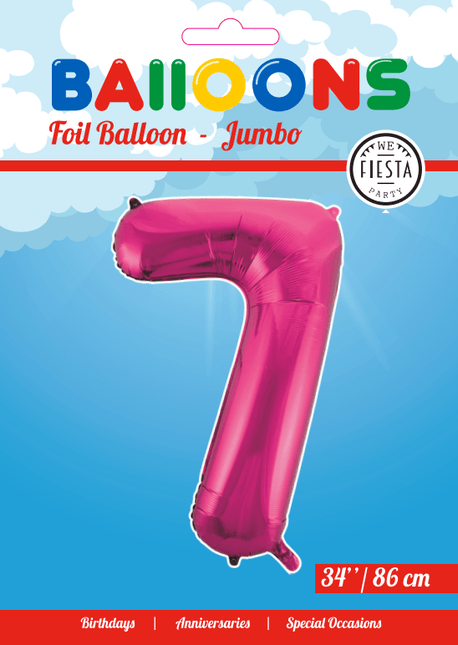 Folie Ballon Cijfer 7 Fuchsia XL 86cm leeg van WeFiesta koop je bij Partywinkel