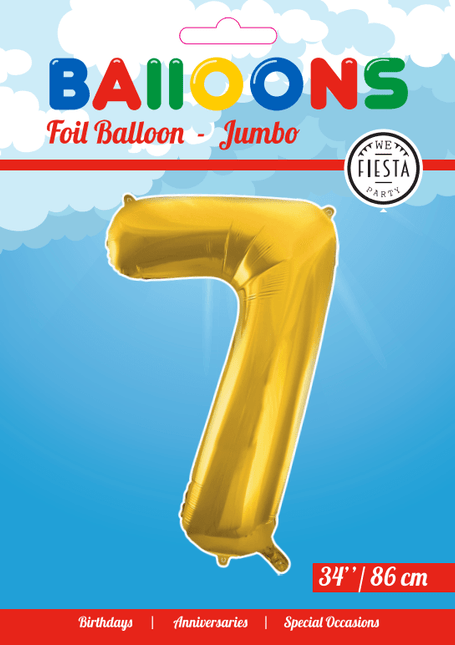 Folie Ballon Cijfer 7 Goud XL 86cm leeg van WeFiesta koop je bij Partywinkel