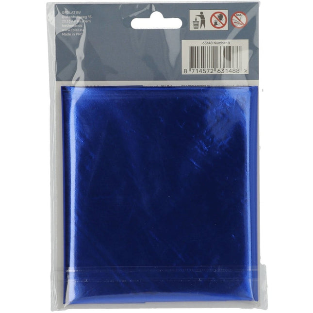 Folie Ballon Cijfer 8 Blauw Metallic XL 86cm leeg van Folat koop je bij Partywinkel