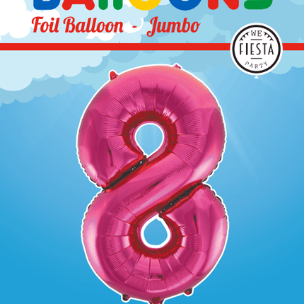 Folie Ballon Cijfer 8 Fuchsia XL 86cm leeg van WeFiesta koop je bij Partywinkel