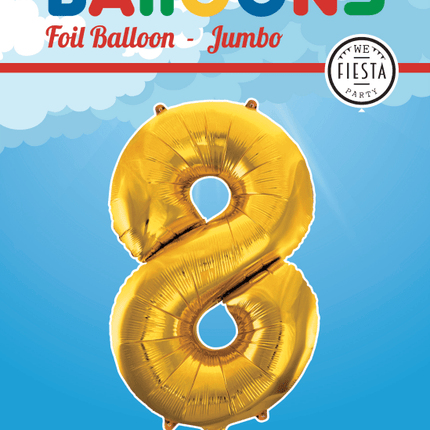 Folie Ballon Cijfer 8 Goud XL 86cm leeg van WeFiesta koop je bij Partywinkel