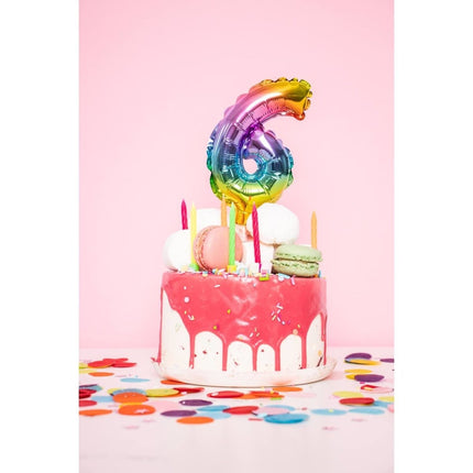 Folie Ballon Cijfer 8 Regenboog 13cm met Stokje van Folat koop je bij Partywinkel