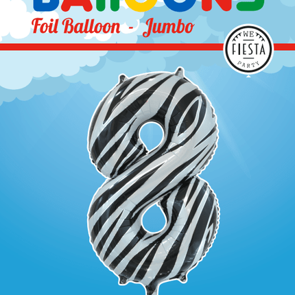 Folie Ballon Cijfer 8 Zebra XL 86cm leeg van WeFiesta koop je bij Partywinkel