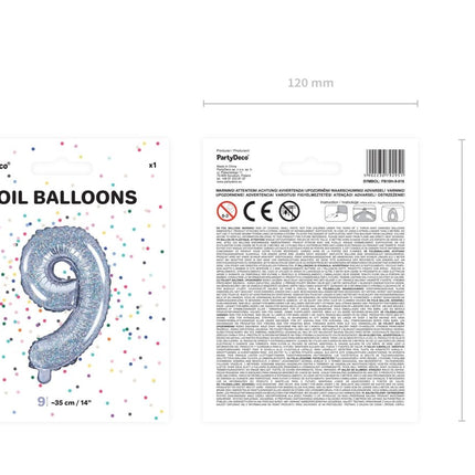Folie Ballon Cijfer 9 Holografisch 35cm van Partydeco koop je bij Partywinkel