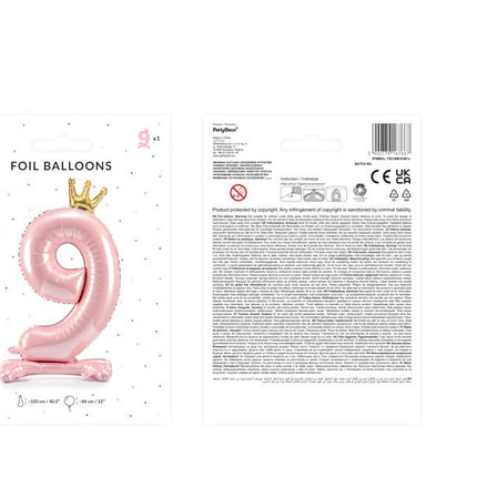 Folie Ballon Cijfer 9 Lichtroze Standaard Leeg 70cm van Partydeco koop je bij Partywinkel
