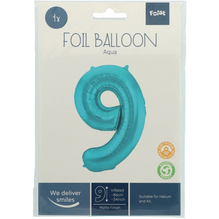 Folie Ballon Cijfer 9 Pastel Mintgroen XL 86cm leeg van Folat koop je bij Partywinkel