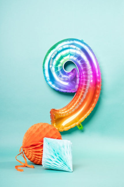 Folie Ballon Cijfer 9 Regenboog XL 81cm leeg van Folat koop je bij Partywinkel