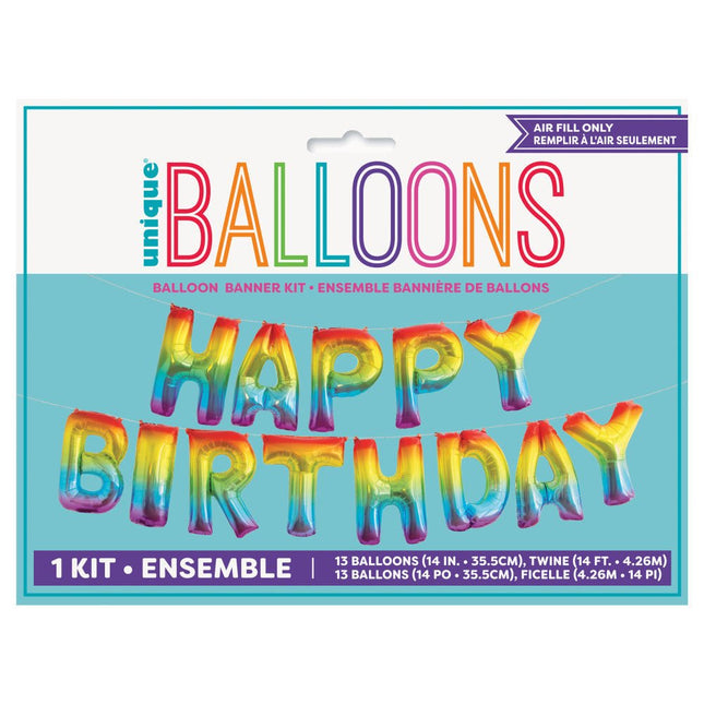 Folie Ballon Happy Birthday Regenboog Leeg 4,31m van Unique koop je bij Partywinkel