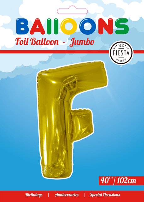 Folie Ballon Letter F Goud XL 102cm leeg van WeFiesta koop je bij Partywinkel
