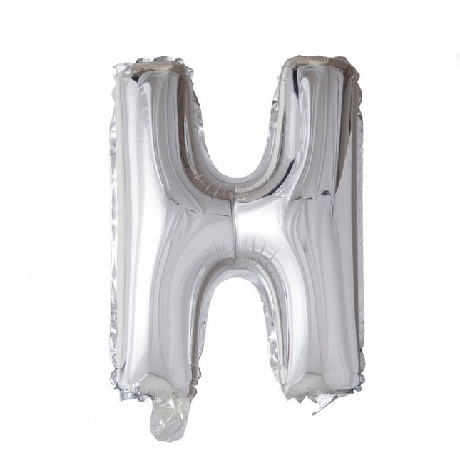 Folie Ballon Letter H Zilver XL 102cm leeg van WeFiesta koop je bij Partywinkel