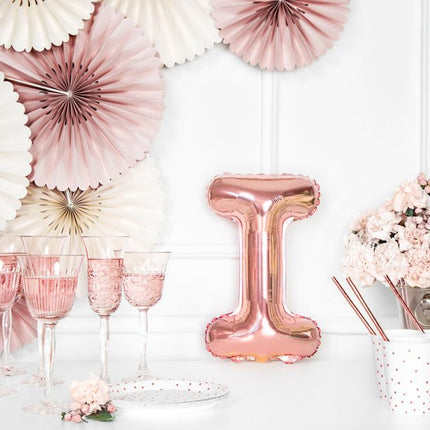 Folie Ballon Letter I Rose Goud Leeg 35cm van Partydeco koop je bij Partywinkel