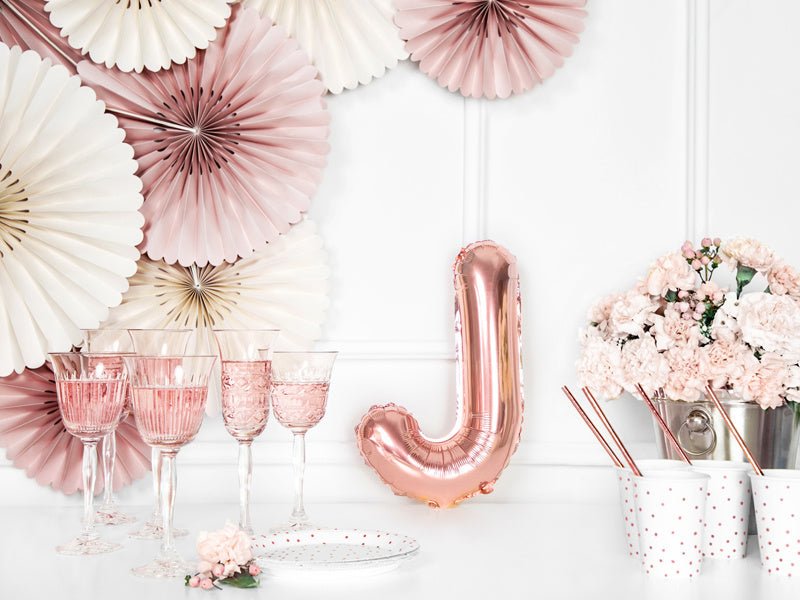 Folie Ballon Letter J Rose Goud Leeg 35cm van Partydeco koop je bij Partywinkel