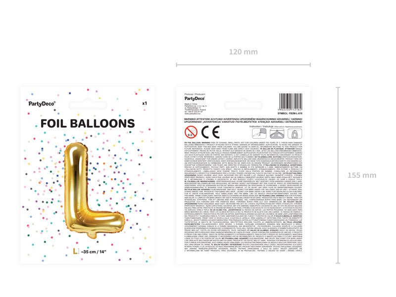 Folie Ballon Letter L Goud Leeg 35cm van Partydeco koop je bij Partywinkel