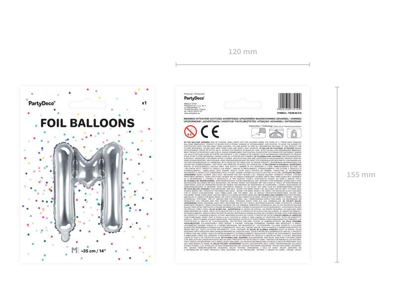 Folie Ballon Letter M Zilver Leeg 35cm van Partydeco koop je bij Partywinkel