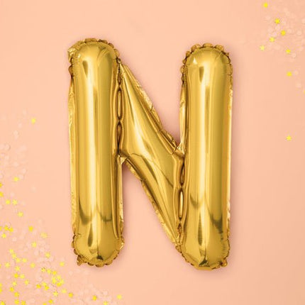 Folie Ballon Letter N Goud Leeg 35cm van Partydeco koop je bij Partywinkel