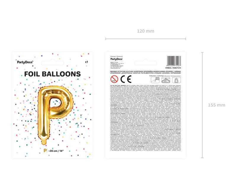 Folie Ballon Letter P Goud Leeg 35cm van Partydeco koop je bij Partywinkel
