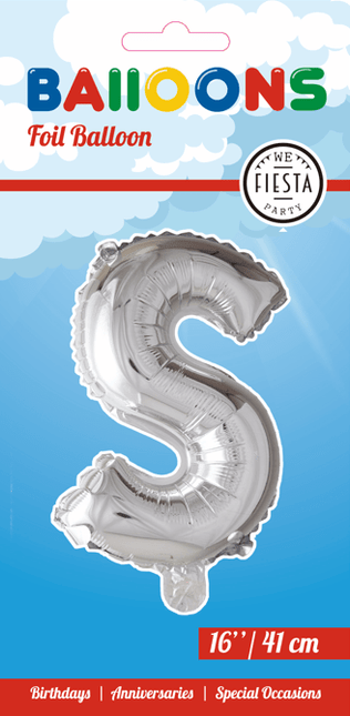 Folie Ballon Letter S Zilver 41cm met Rietje van WeFiesta koop je bij Partywinkel