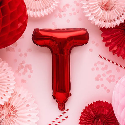 Folie Ballon Letter T Rood Leeg 35cm van Partydeco koop je bij Partywinkel