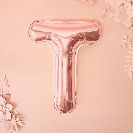Folie Ballon Letter T Rose Goud Leeg 35cm van Partydeco koop je bij Partywinkel
