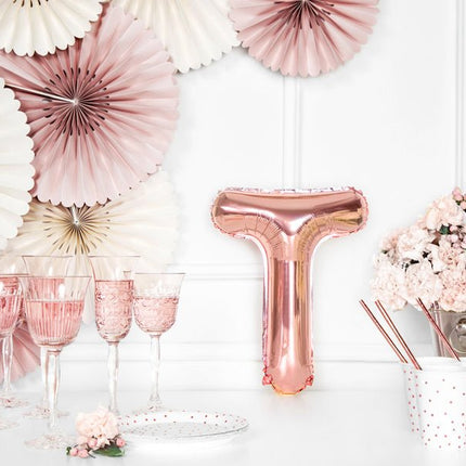 Folie Ballon Letter T Rose Goud Leeg 35cm van Partydeco koop je bij Partywinkel