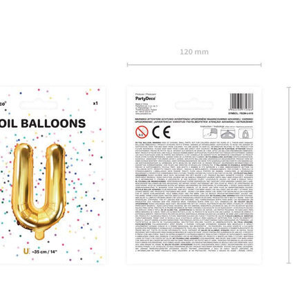 Folie Ballon Letter U Goud Leeg 35cm van Partydeco koop je bij Partywinkel