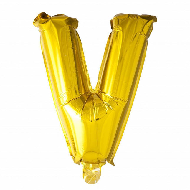 Folie Ballon Letter V Goud 41cm met Rietje van WeFiesta koop je bij Partywinkel