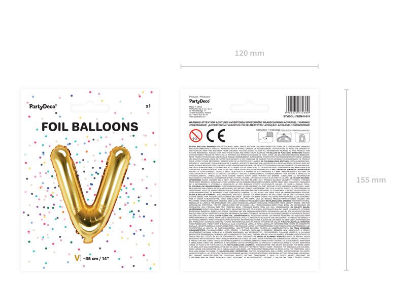 Folie Ballon Letter V Goud Leeg 35cm van Partydeco koop je bij Partywinkel
