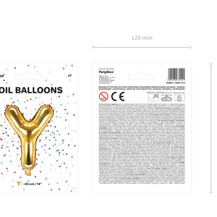 Folie Ballon Letter Y Goud Leeg 35cm van Partydeco koop je bij Partywinkel