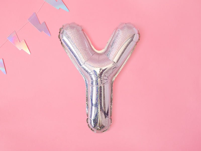 Folie Ballon Letter Y Holografisch Leeg 35cm van Partydeco koop je bij Partywinkel