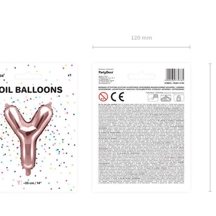 Folie Ballon Letter Y Rose Goud Leeg 35cm van Partydeco koop je bij Partywinkel