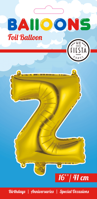 Folie Ballon Letter Z Goud 41cm met Rietje van WeFiesta koop je bij Partywinkel