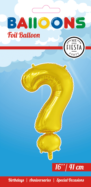 Folie Ballon Vraagteken ? Goud 41cm met Rietje van WeFiesta koop je bij Partywinkel