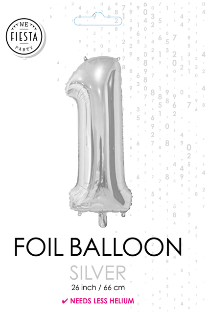 Folieballon Cijfer 1 Zilver 66cm van WeFiesta koop je bij Partywinkel