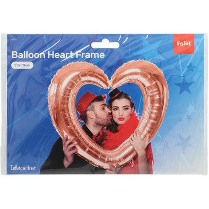 Hart Helium Ballon Rose Goud Fotolijst Leeg 80cm van Folat koop je bij Partywinkel