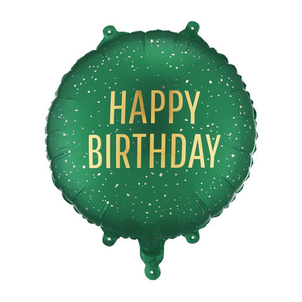 Folieballon rond Happy Birthday, 35x35 cm, donkergroen van Partydeco koop je bij Partywinkel