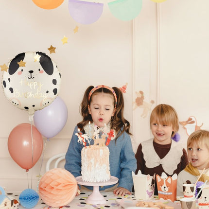 Folieballon rond Hond Happy Birthday, 35x35 cm, mix van Partydeco koop je bij Partywinkel