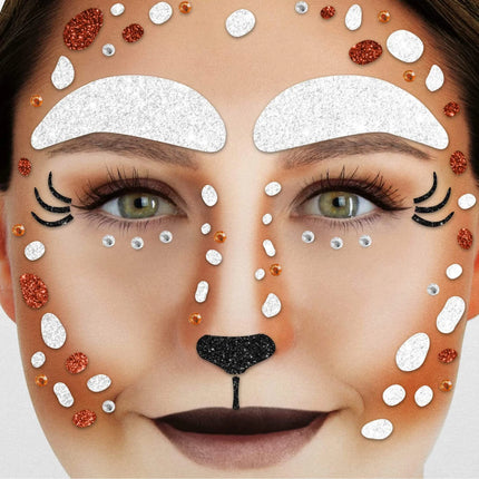 Brune falske tatoveringer til ansigtet med glitter og hjortemotiv