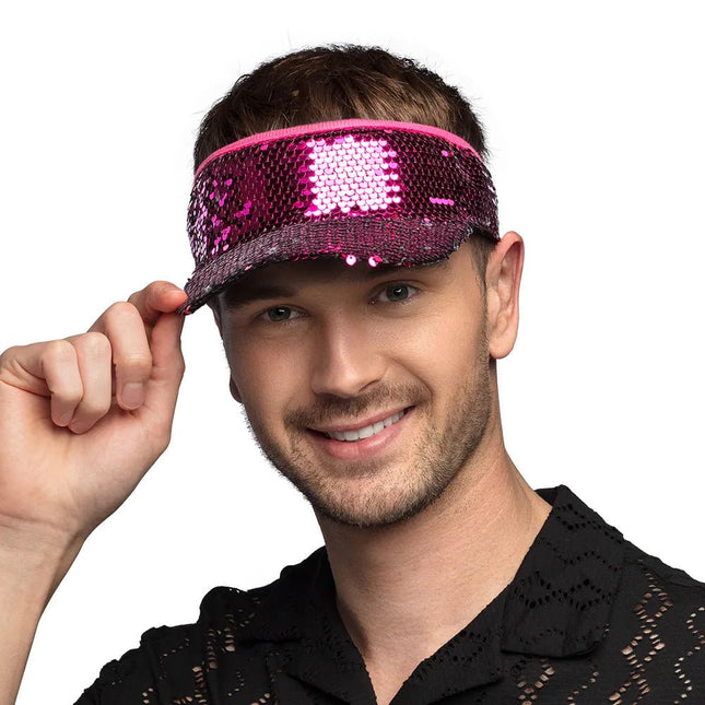 Fuchsia Zonneklep Pailletten van Boland koop je bij Partywinkel