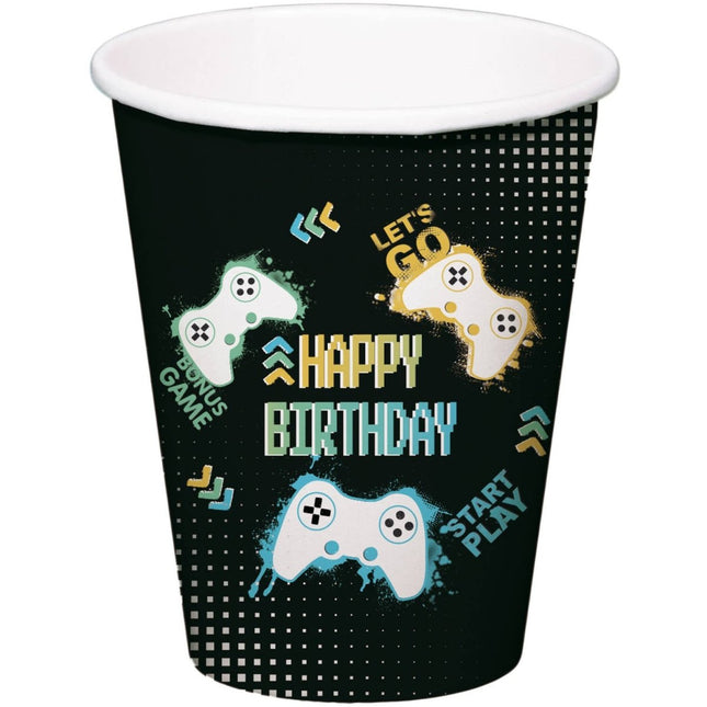 Gaming Party Bekers Zwart 250ml 8st van Folat koop je bij Partywinkel