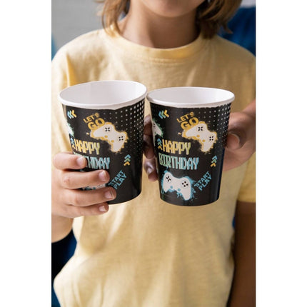 Gaming Party Bekers Zwart 250ml 8st van Folat koop je bij Partywinkel
