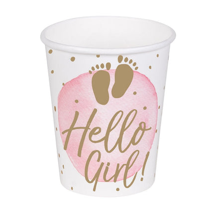 Geboorte Bekers Hello Girl Papier 210ml 10st van Boland koop je bij Partywinkel