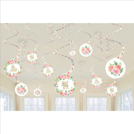 Geboorte Hangdecoratie Meisje Bloemen 61cm 12st van Riethmueller koop je bij Partywinkel