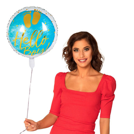 Geboorte Helium Ballon Hello Boy! Leeg 45cm van Boland koop je bij Partywinkel