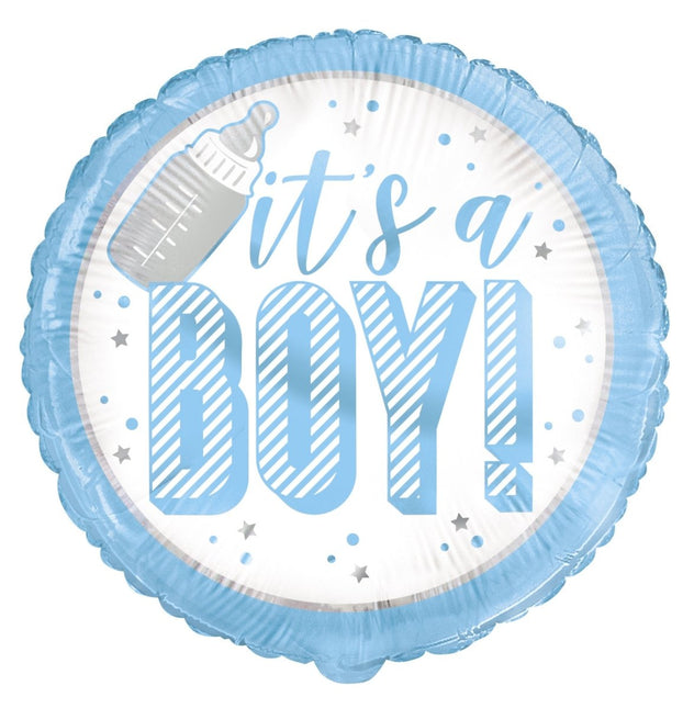 Geboorte Helium Ballon It's A Boy Blauw 45cm leeg van Unique koop je bij Partywinkel